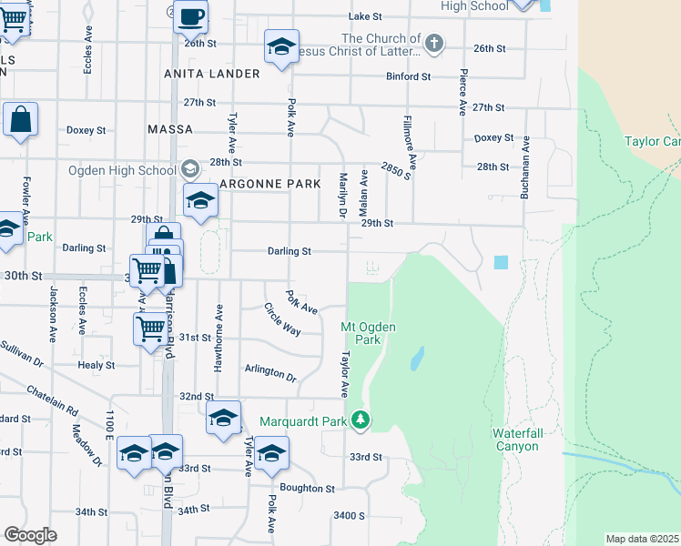 map of restaurants, bars, coffee shops, grocery stores, and more near 3003 Taylor Avenue in Ogden