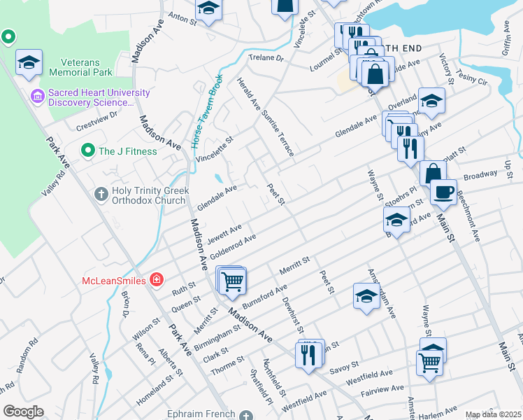 map of restaurants, bars, coffee shops, grocery stores, and more near 21 Enid Street in Bridgeport