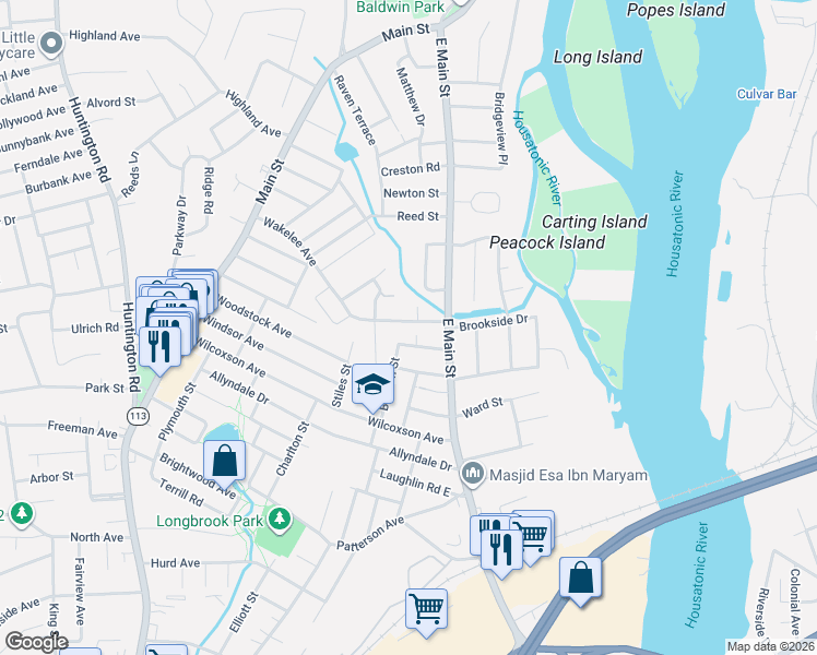 map of restaurants, bars, coffee shops, grocery stores, and more near 69 Edison Street in Stratford