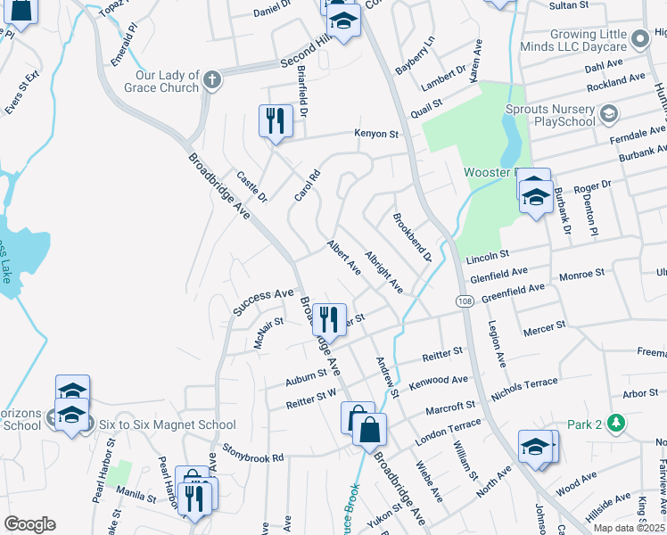 map of restaurants, bars, coffee shops, grocery stores, and more near 235 Albert Avenue in Stratford