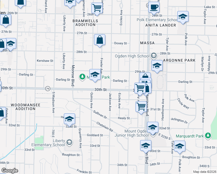 map of restaurants, bars, coffee shops, grocery stores, and more near 2933 Jackson Avenue in Ogden