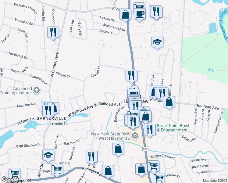 map of restaurants, bars, coffee shops, grocery stores, and more near 16 Turner Drive in West Haverstraw