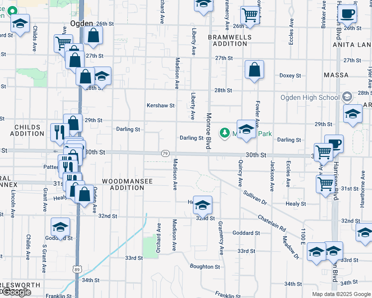 map of restaurants, bars, coffee shops, grocery stores, and more near 724 30th Street in Ogden