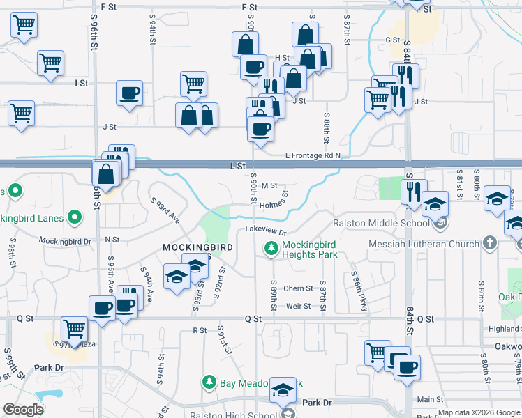map of restaurants, bars, coffee shops, grocery stores, and more near 4805 South 90th Street in Omaha