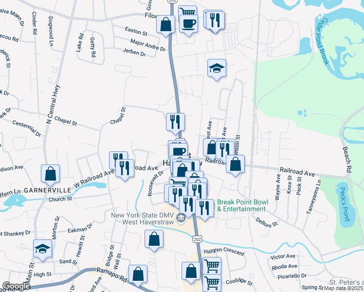map of restaurants, bars, coffee shops, grocery stores, and more near 10 North Route 9W in West Haverstraw