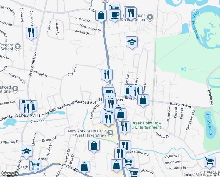 map of restaurants, bars, coffee shops, grocery stores, and more near 10 U.S. 9W in West Haverstraw