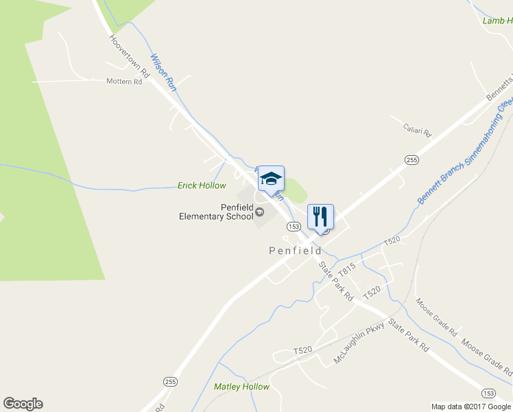 map of restaurants, bars, coffee shops, grocery stores, and more near 201 Hoovertown Road in Penfield