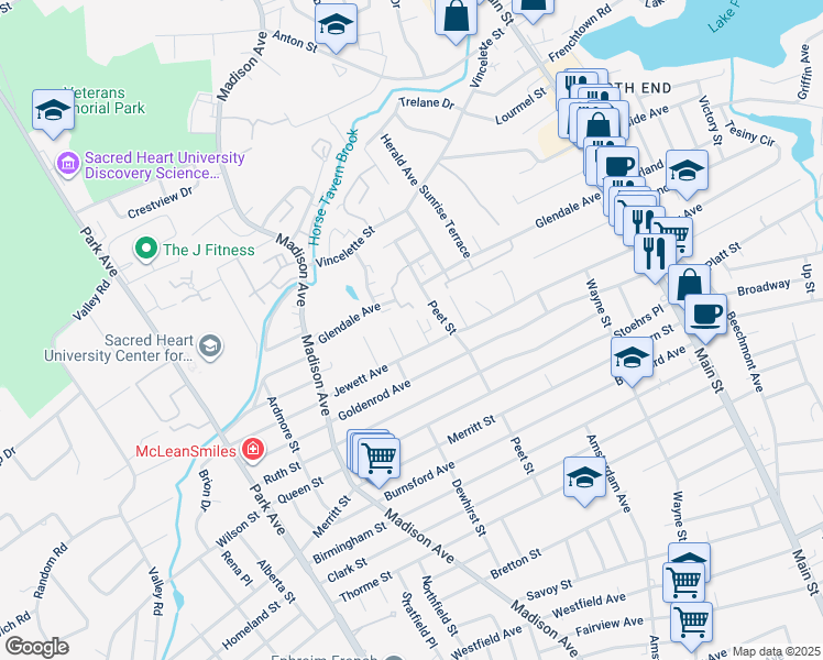 map of restaurants, bars, coffee shops, grocery stores, and more near 459 Peet Street in Bridgeport