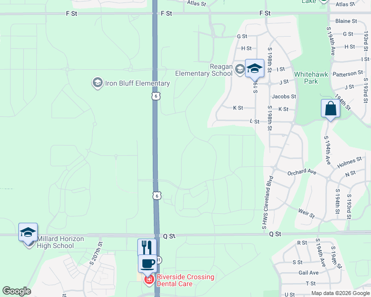 map of restaurants, bars, coffee shops, grocery stores, and more near 4929 South 204th Street in Douglas County