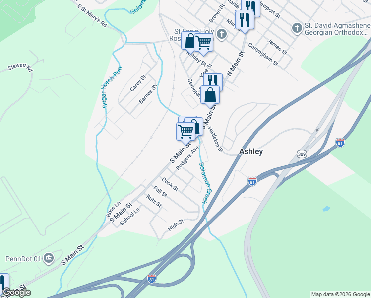 map of restaurants, bars, coffee shops, grocery stores, and more near 20-22 Orchard St in Ashley