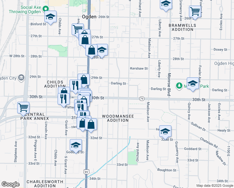 map of restaurants, bars, coffee shops, grocery stores, and more near 2975 Porter Avenue in Ogden