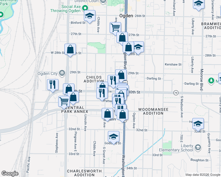map of restaurants, bars, coffee shops, grocery stores, and more near 2953 Grant Avenue in Ogden