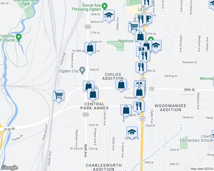 map of restaurants, bars, coffee shops, grocery stores, and more near 2985 Lincoln Avenue in Ogden