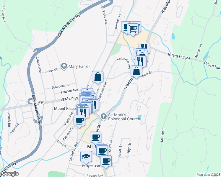 map of restaurants, bars, coffee shops, grocery stores, and more near 101 Carpenter Avenue in Mount Kisco