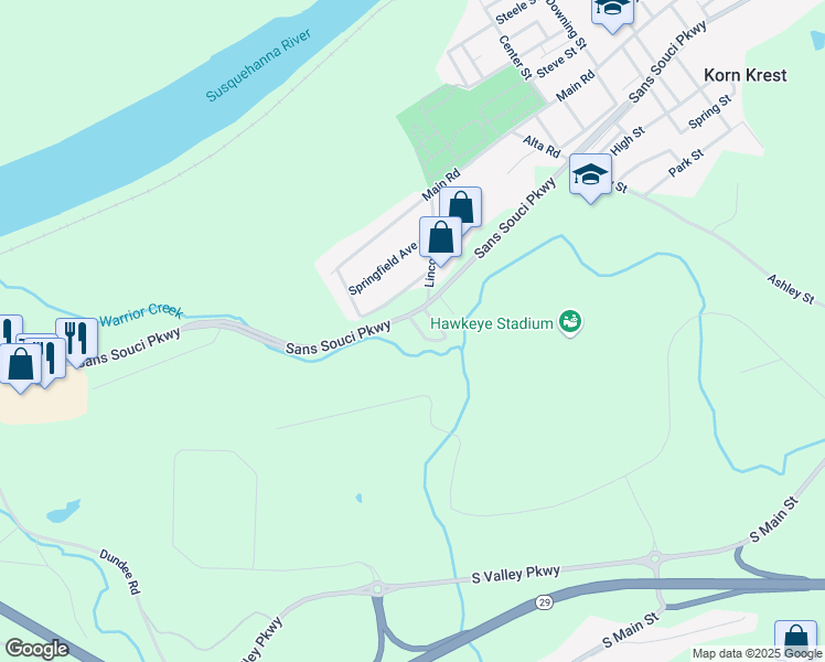 map of restaurants, bars, coffee shops, grocery stores, and more near Sans Souci Parkway in Luzerne County