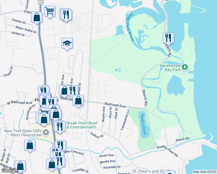 map of restaurants, bars, coffee shops, grocery stores, and more near 31 North Wayne Avenue in West Haverstraw