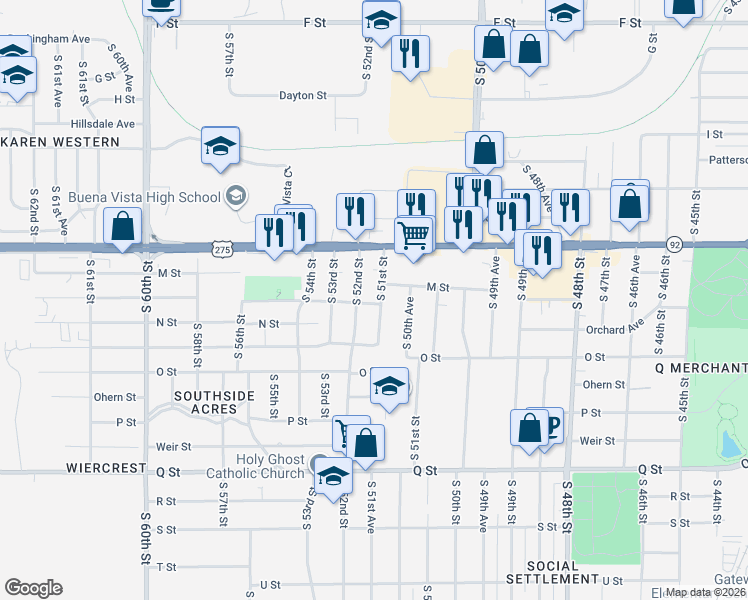 map of restaurants, bars, coffee shops, grocery stores, and more near 4737 South 52nd Street in Omaha
