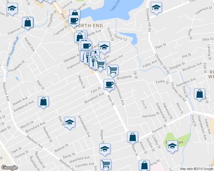 map of restaurants, bars, coffee shops, grocery stores, and more near 49 Ridgewood Place in Bridgeport
