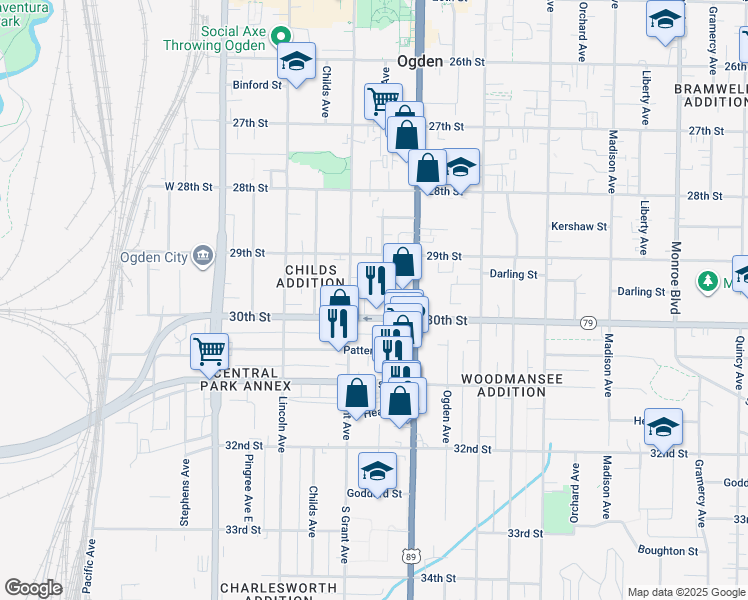 map of restaurants, bars, coffee shops, grocery stores, and more near 2967 Kiesel Avenue in Ogden