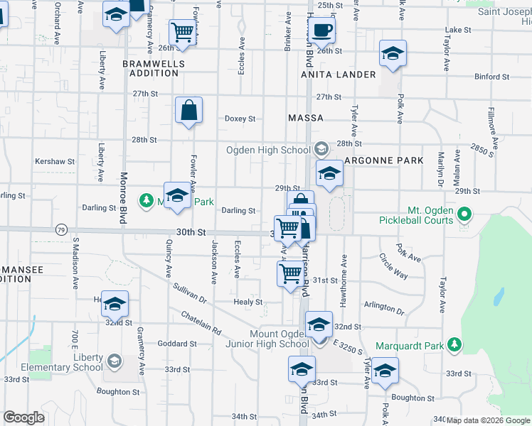 map of restaurants, bars, coffee shops, grocery stores, and more near 2948 Van Buren Avenue in Ogden