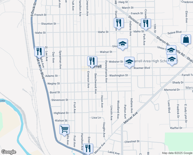 map of restaurants, bars, coffee shops, grocery stores, and more near in Farrell