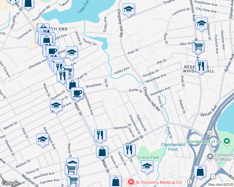 map of restaurants, bars, coffee shops, grocery stores, and more near 479 Greenwood Street in Bridgeport