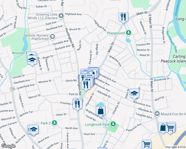 map of restaurants, bars, coffee shops, grocery stores, and more near 3731 Main Street in Stratford