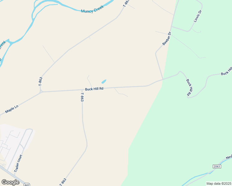 map of restaurants, bars, coffee shops, grocery stores, and more near 3181 Buck Hill Road in Muncy