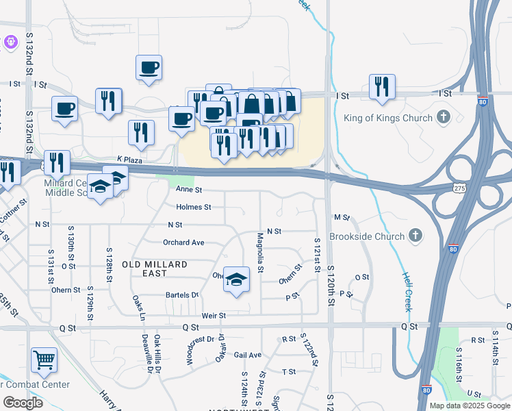 map of restaurants, bars, coffee shops, grocery stores, and more near 4816 Magnolia Street in Omaha