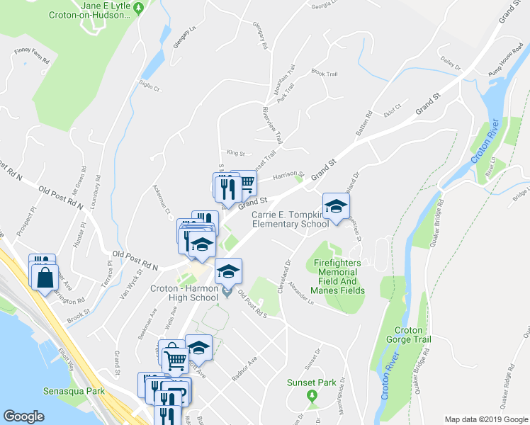 map of restaurants, bars, coffee shops, grocery stores, and more near 175 Maple Street in Croton-on-Hudson
