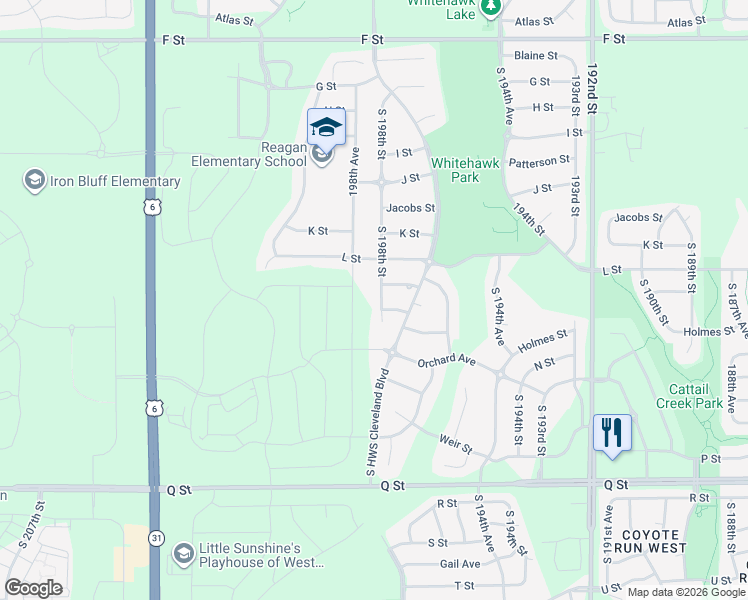 map of restaurants, bars, coffee shops, grocery stores, and more near 4760 South 198th Street in Omaha