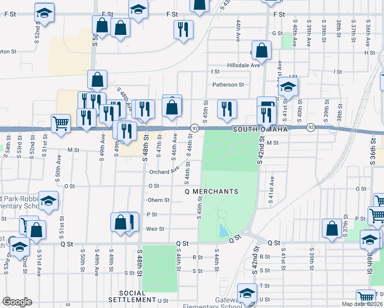 map of restaurants, bars, coffee shops, grocery stores, and more near 4817 South 46th Street in Omaha