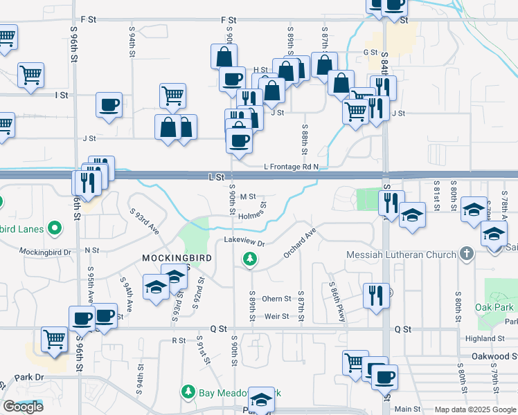 map of restaurants, bars, coffee shops, grocery stores, and more near 8822 Holmes Street in Omaha