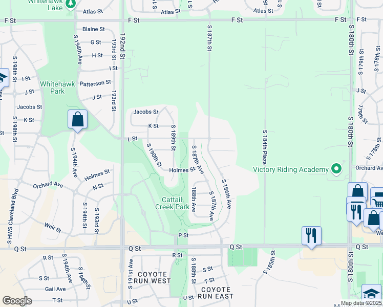 map of restaurants, bars, coffee shops, grocery stores, and more near 4736 South 187th Avenue in Omaha