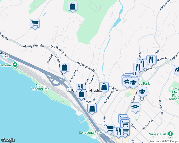 map of restaurants, bars, coffee shops, grocery stores, and more near 55A High Street in Croton-on-Hudson