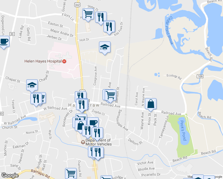 map of restaurants, bars, coffee shops, grocery stores, and more near 30 Blauvelt Avenue in West Haverstraw