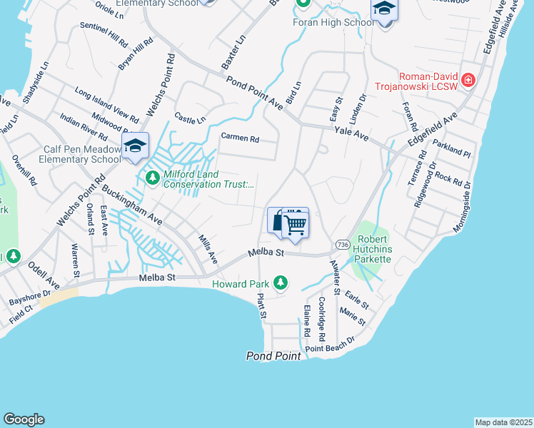 map of restaurants, bars, coffee shops, grocery stores, and more near 153 Platt Street in Milford