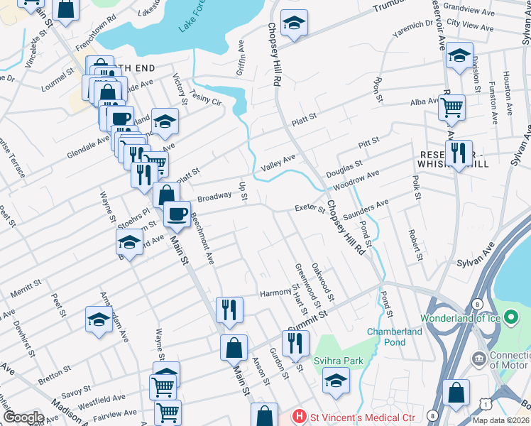 map of restaurants, bars, coffee shops, grocery stores, and more near 479 Greenwood Street in Bridgeport