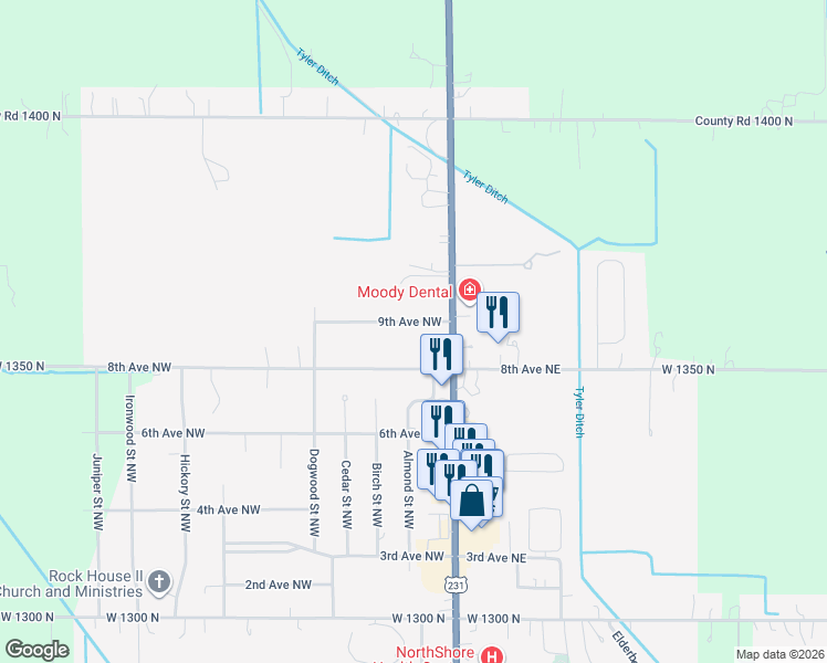 map of restaurants, bars, coffee shops, grocery stores, and more near 219 9th Ave NW in De Motte