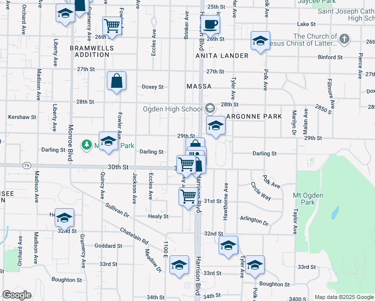 map of restaurants, bars, coffee shops, grocery stores, and more near 2940 Brinker Avenue in Ogden