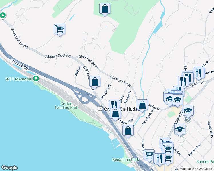map of restaurants, bars, coffee shops, grocery stores, and more near 29 Prospect Place in Croton-on-Hudson