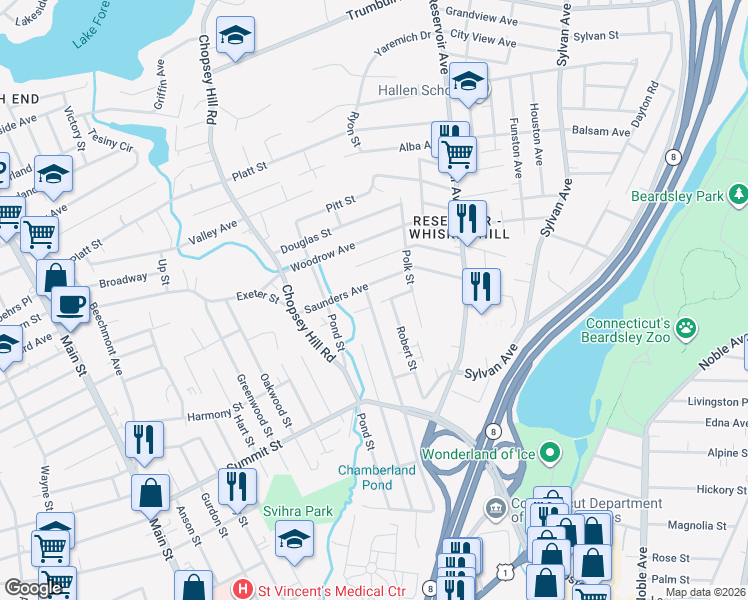 map of restaurants, bars, coffee shops, grocery stores, and more near 516 Indian Avenue in Bridgeport