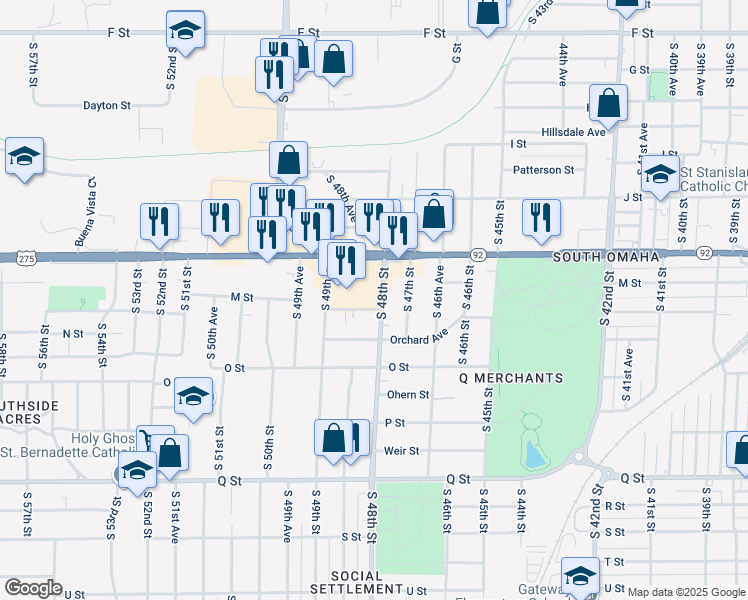 map of restaurants, bars, coffee shops, grocery stores, and more near 4740 South 48th Street in Omaha