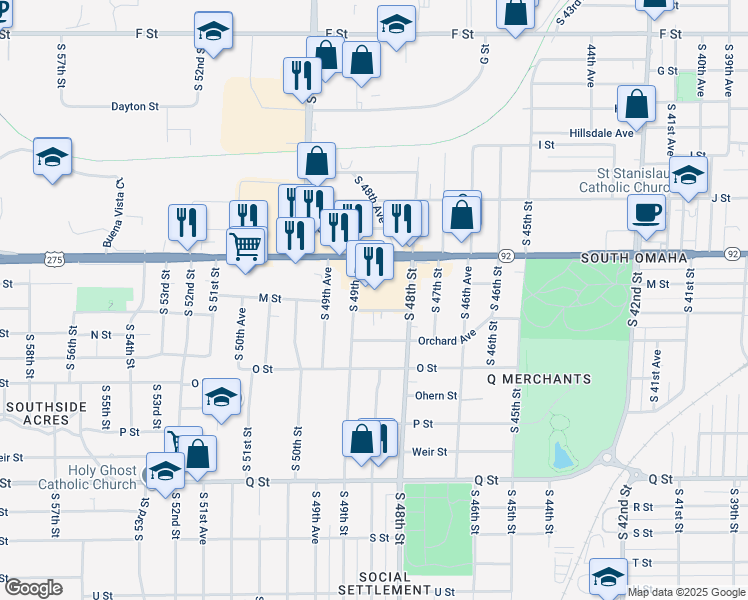 map of restaurants, bars, coffee shops, grocery stores, and more near 4839 L Street in Omaha