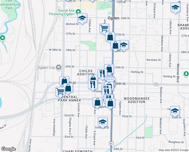 map of restaurants, bars, coffee shops, grocery stores, and more near 2953 Grant Avenue in Ogden