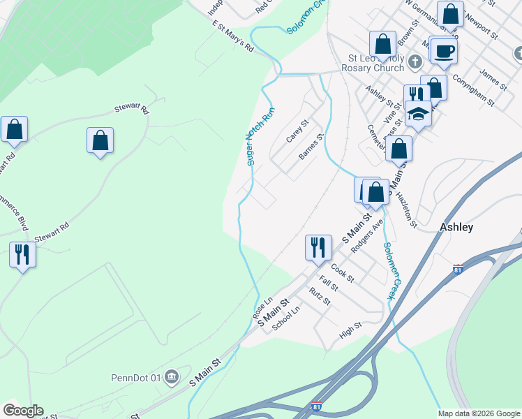 map of restaurants, bars, coffee shops, grocery stores, and more near 4 Frederick St in Ashley