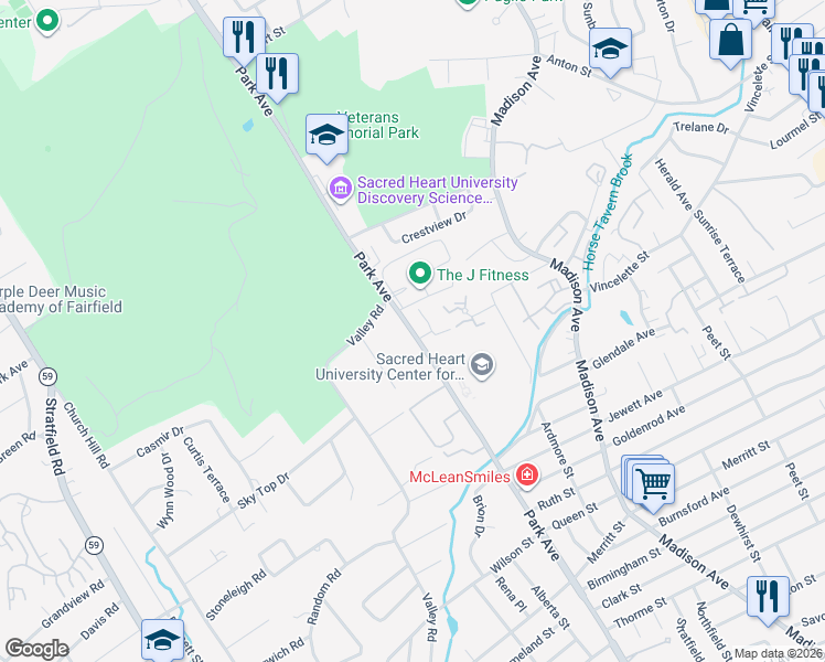 map of restaurants, bars, coffee shops, grocery stores, and more near 4100 Park Avenue in Bridgeport