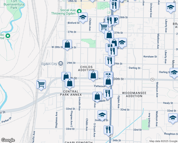 map of restaurants, bars, coffee shops, grocery stores, and more near 2958 Childs Avenue in Ogden
