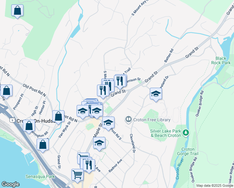 map of restaurants, bars, coffee shops, grocery stores, and more near 188 Grand Street in Croton-on-Hudson