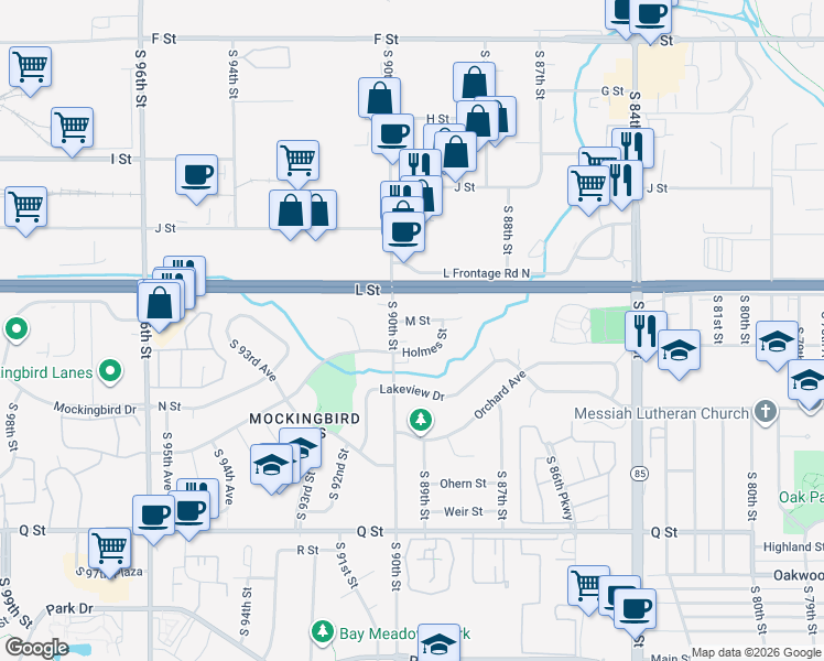 map of restaurants, bars, coffee shops, grocery stores, and more near 4805 South 90th Street in Omaha